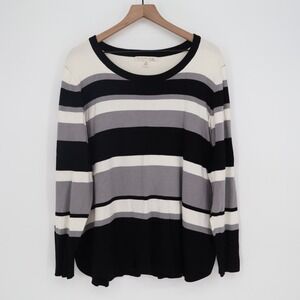 Emaline Sweater Womens 2X Pullover Black White Gray Striped Long Sleeve